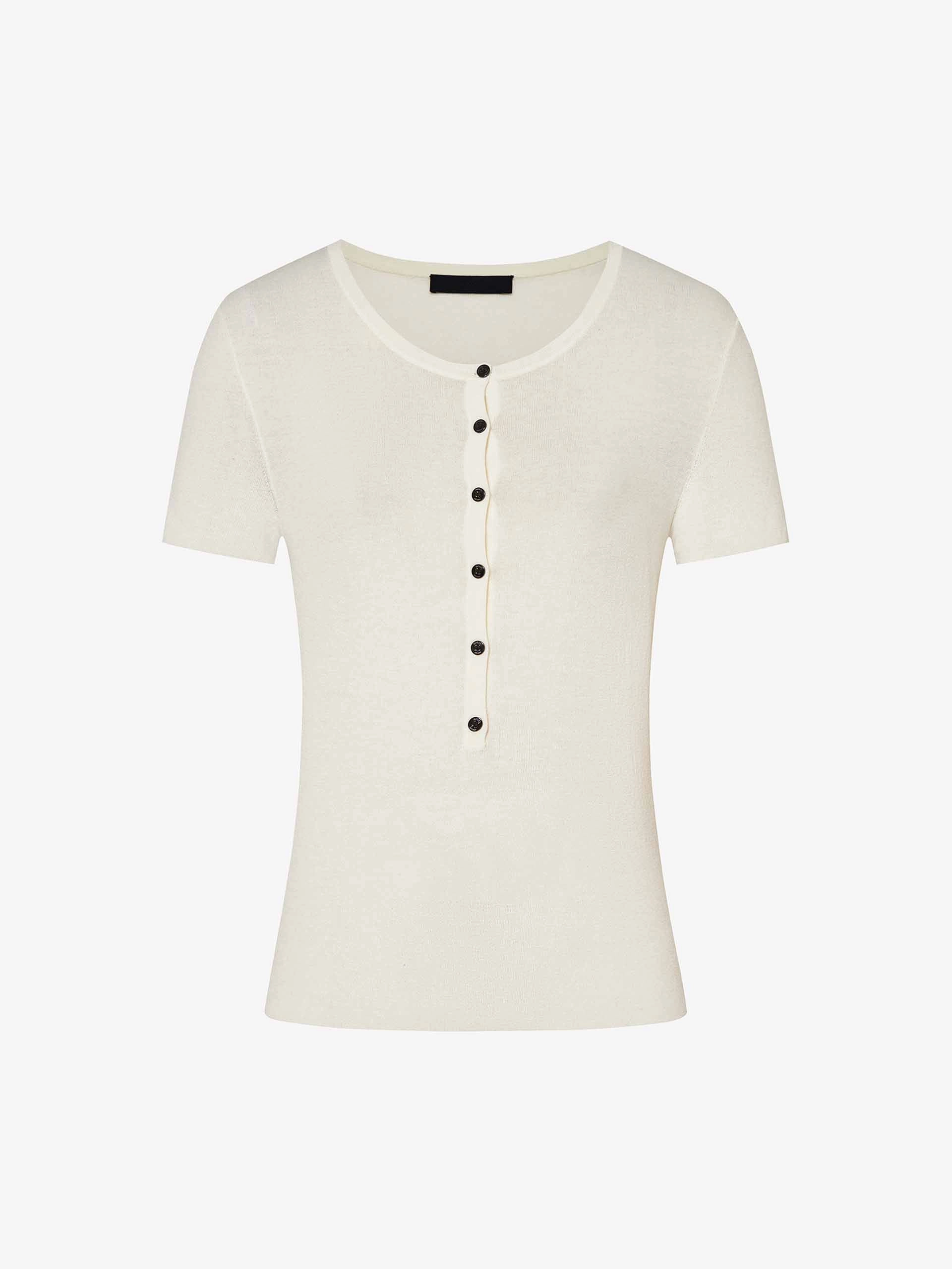 Fitted Half Button Top Casual Draping Drop Shoulder Style