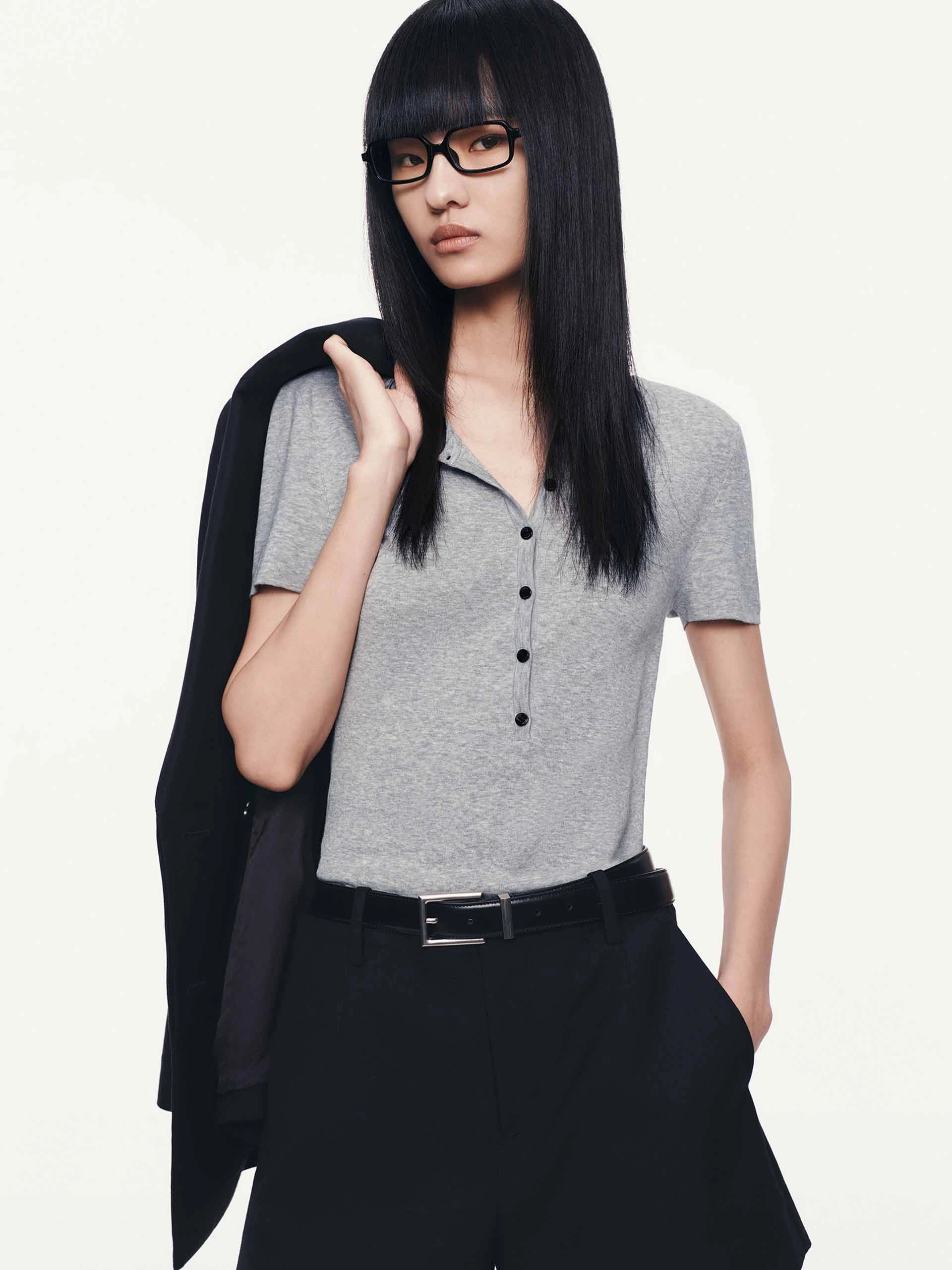 Smart Casual Fitted Half Button Top