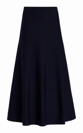 Freddie Knit Midi Skirt in Dark Navy Merino Wool Cashmere Snug feel Travel Ready