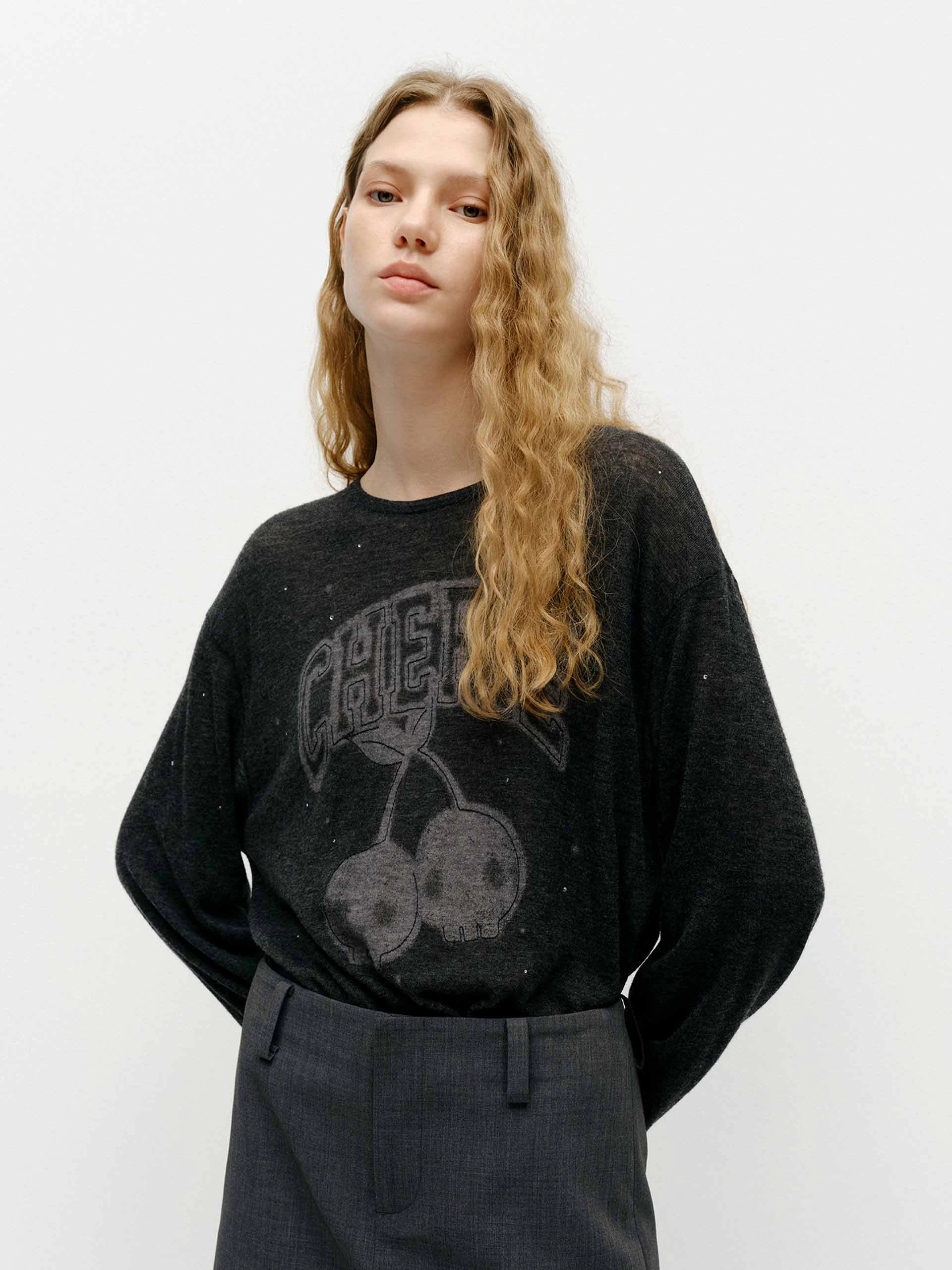 Front Print Wool Sweater Lounge Outfit Breathable Yarn