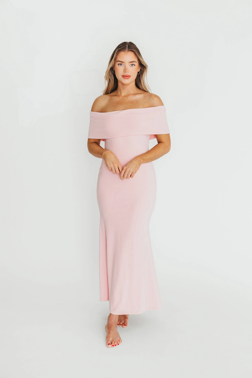 Monroe Maxi Dress in Dusty Pink - Bump Friendly Bell-Sleeve Soft Tones