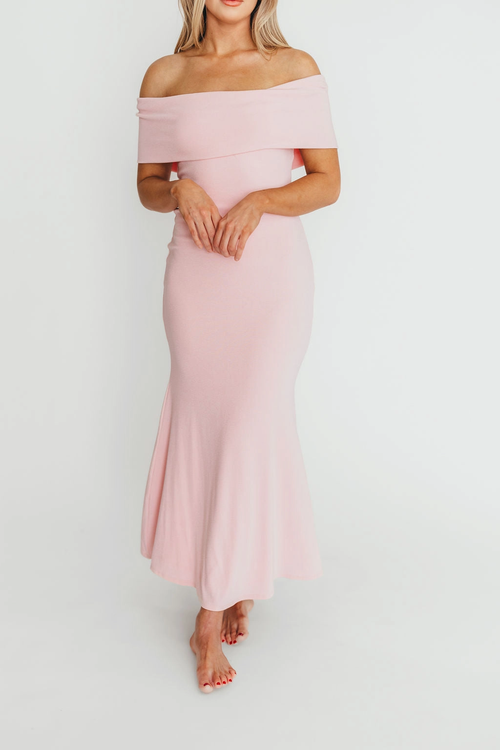 Polite Vibe Stylish Line Monroe Maxi Dress in Dusty Pink - Bump Friendly