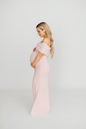 Monroe Maxi Dress in Dusty Pink - Bump Friendly Clean Drape