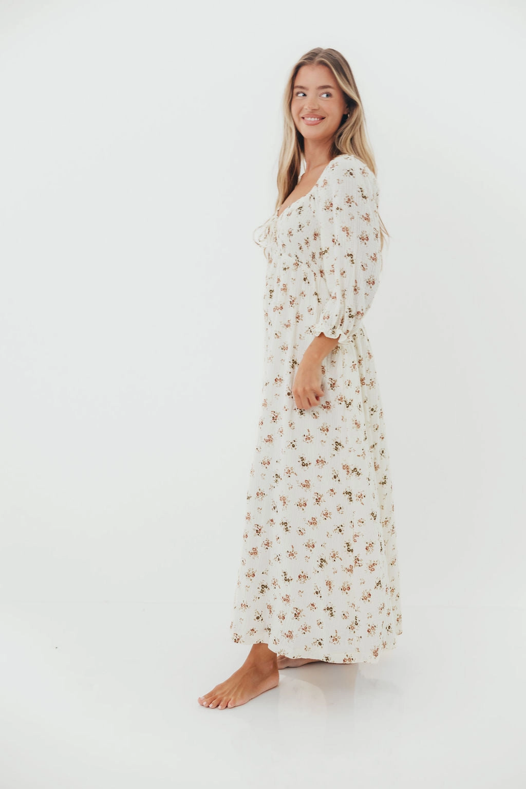 Warm-Layer Cecilia 100% Cotton Smocked Maxi Dress in Cream - Bump Friendly