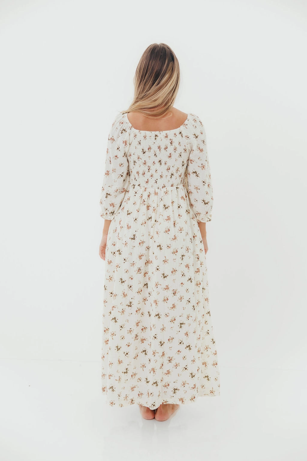 Feminine Cut Sleek Cut Cecilia 100% Cotton Smocked Maxi Dress in Cream - Bump Friendly