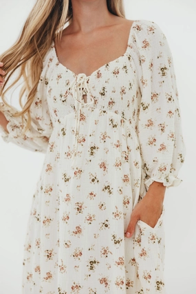 Cecilia 100% Cotton Smocked Maxi Dress in Cream - Bump Friendly Striped-Pattern Date Nightwear