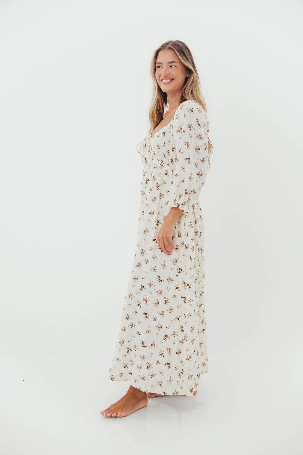 Cecilia 100% Cotton Smocked Maxi Dress in Cream - Bump Friendly Urban Fit Balanced Fit
