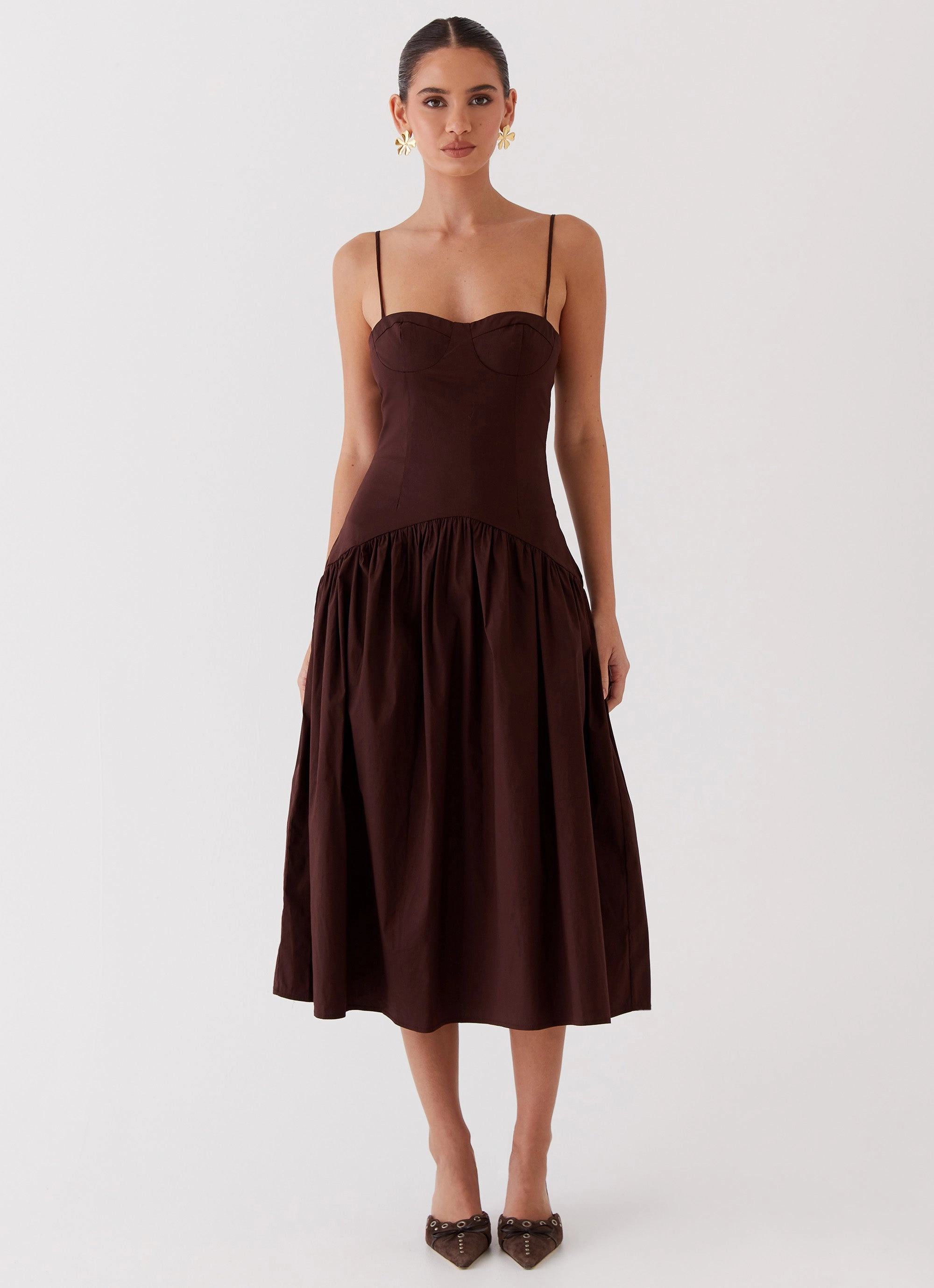 Yvette Corset Midi Dress - Chocolate Day To Night