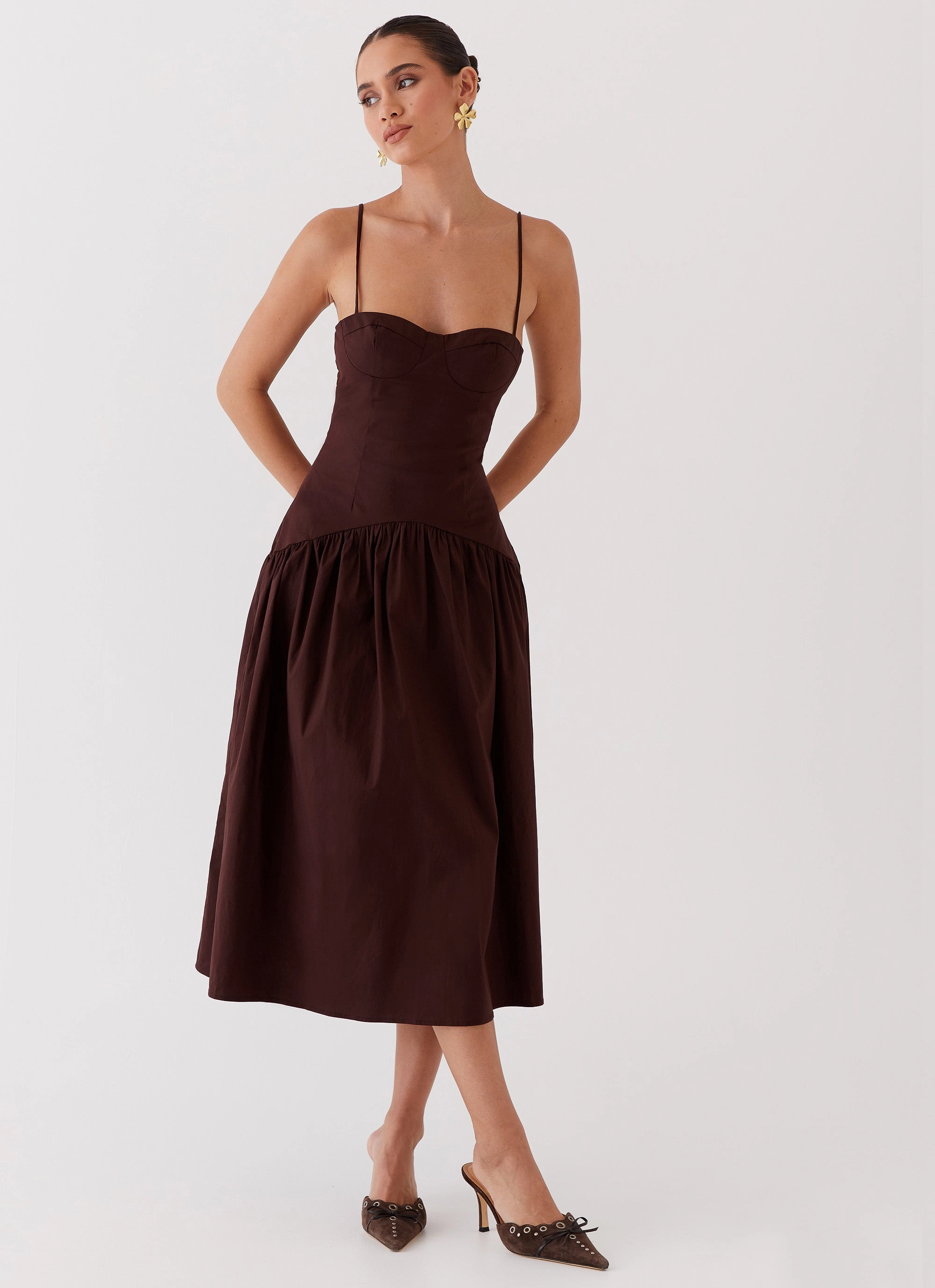 Yvette Corset Midi Dress - Chocolate Petite friendly