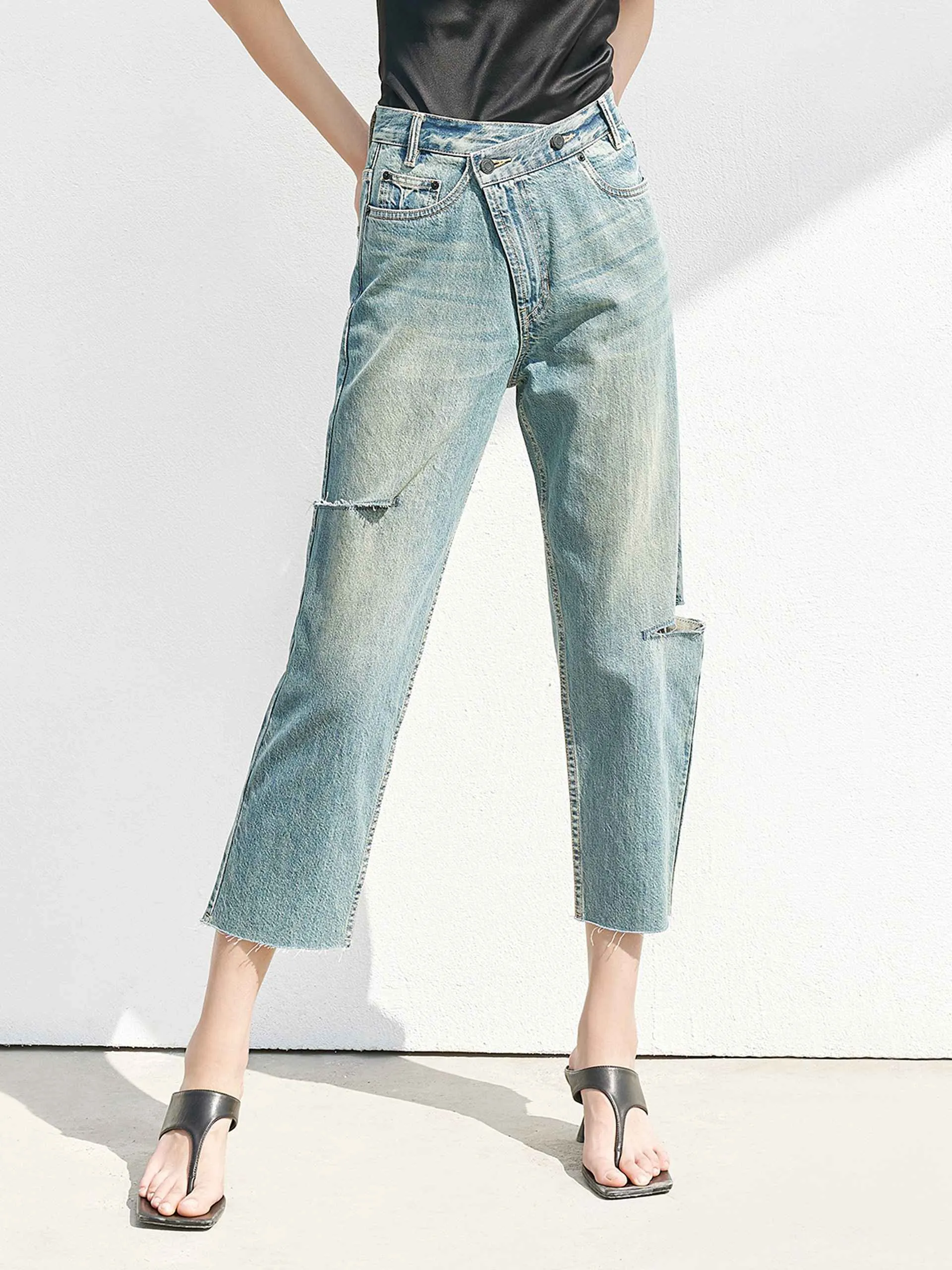 HOT SALE Cotton Cut-out Jeans Waterless Wash Technology Festival Outfit Comfy