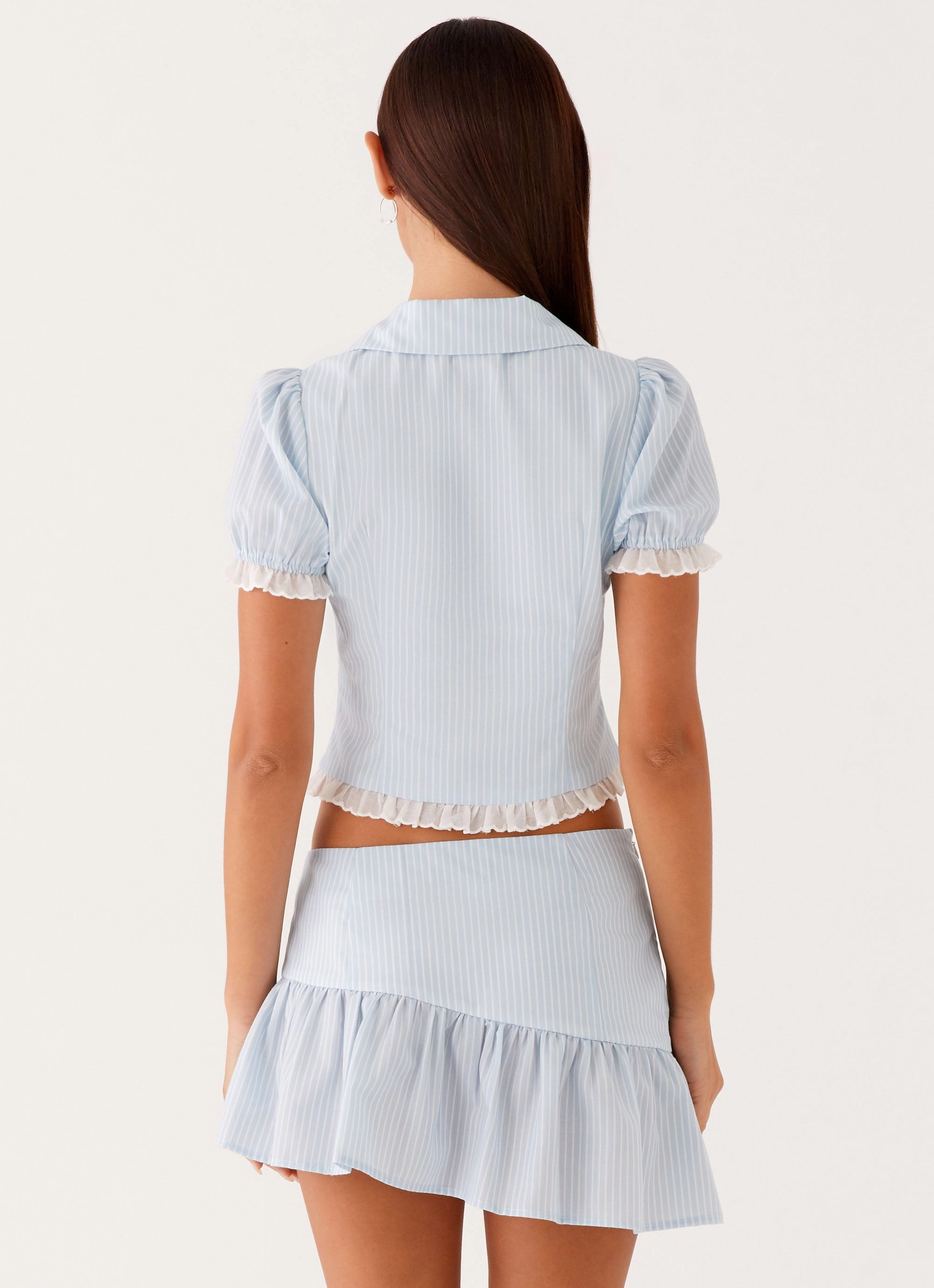 Bennett Button Up Top - Blue White Stripe high - precision