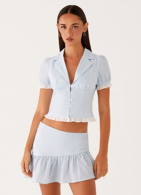 Bennett Button Up Top - Blue White Stripe port