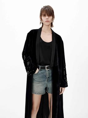 OdorResistantFabric Crystal Detail Velvet Coat