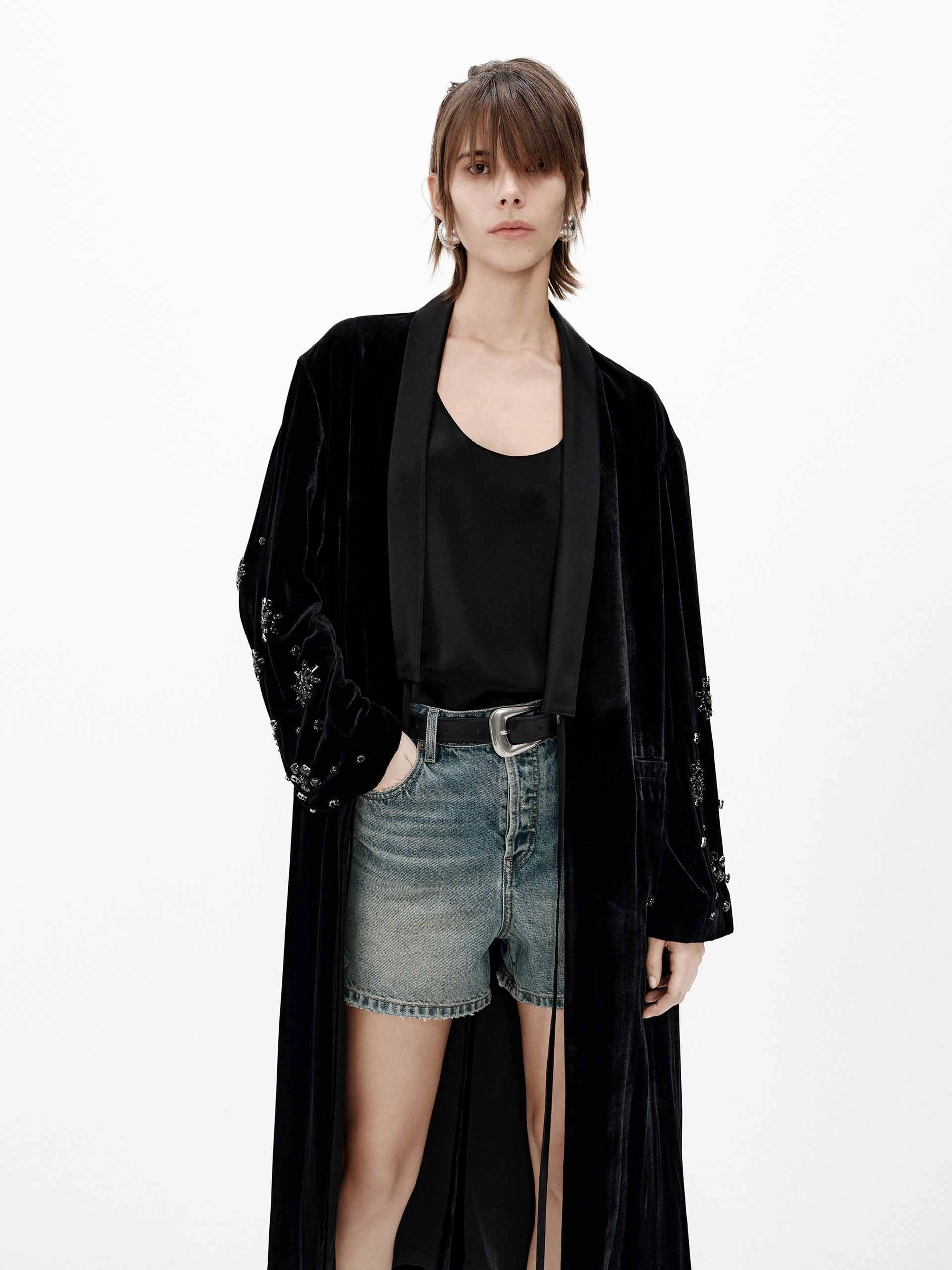 OdorResistantFabric Crystal Detail Velvet Coat