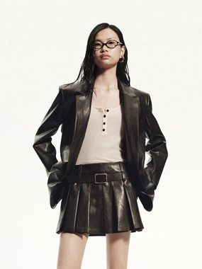 Foldable Collar AbrasionResistant Oversized Leather Blazer