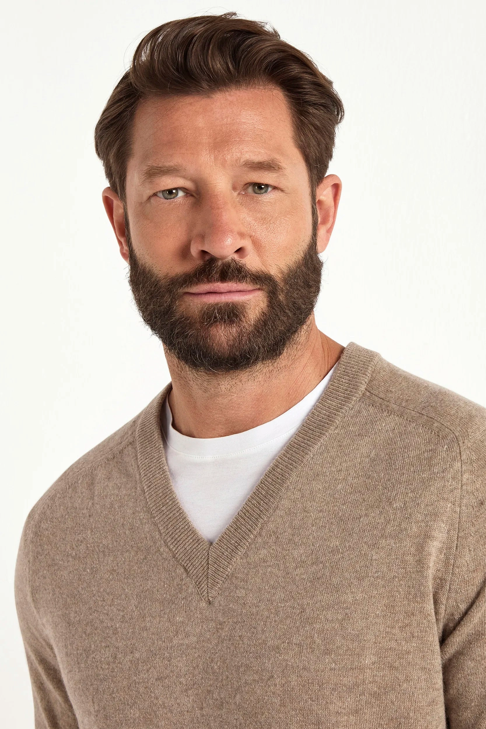 Breathable Layer MidWeight Construction Taupe v-neck  sweater - Made in Italy