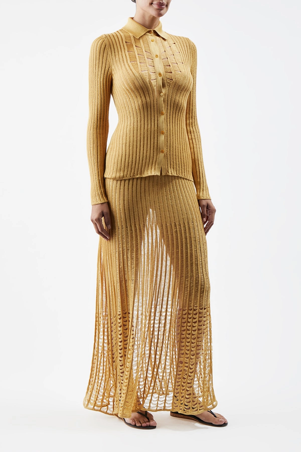Aera Knit Shirt in Gold Shappe Silk Perfect Layer Home Outfit
