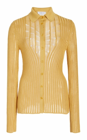 Aera Knit Shirt in Gold Shappe Silk Unstructured Silhouette Hand Linked Seams
