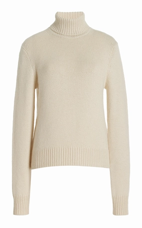 Madden Knit Turtleneck Sweater in Ivory Cashmere Office Comforted Sleek Fit