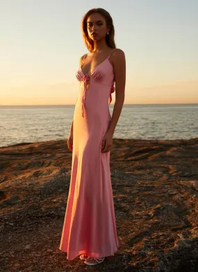 Flora Satin Maxi Dress - Candy Fall Flow Statement Look