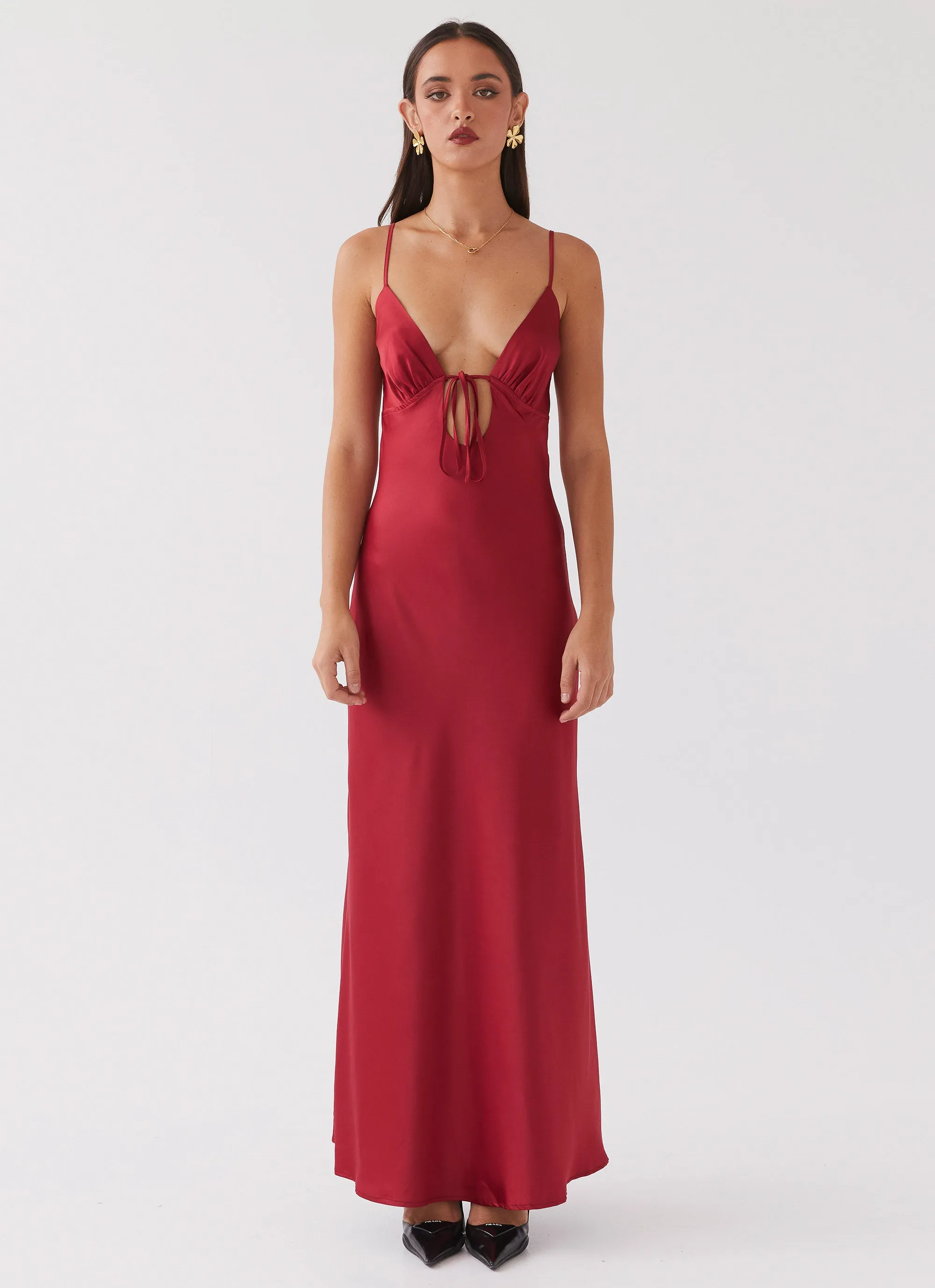 Flora Satin Maxi Dress - Cherry Classic and Modern Ankle-length