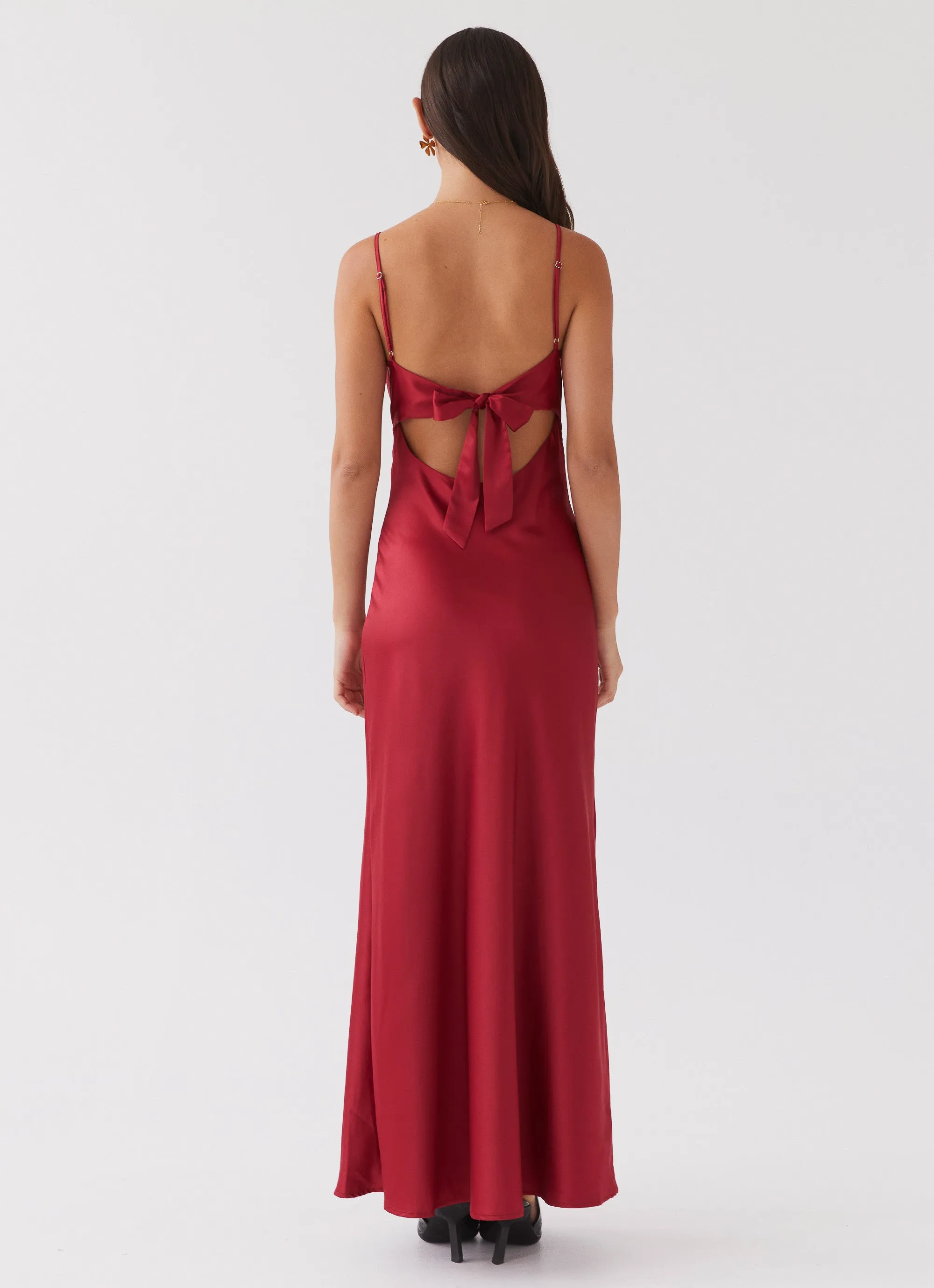Flora Satin Maxi Dress - Cherry Soft Touch Photo Light