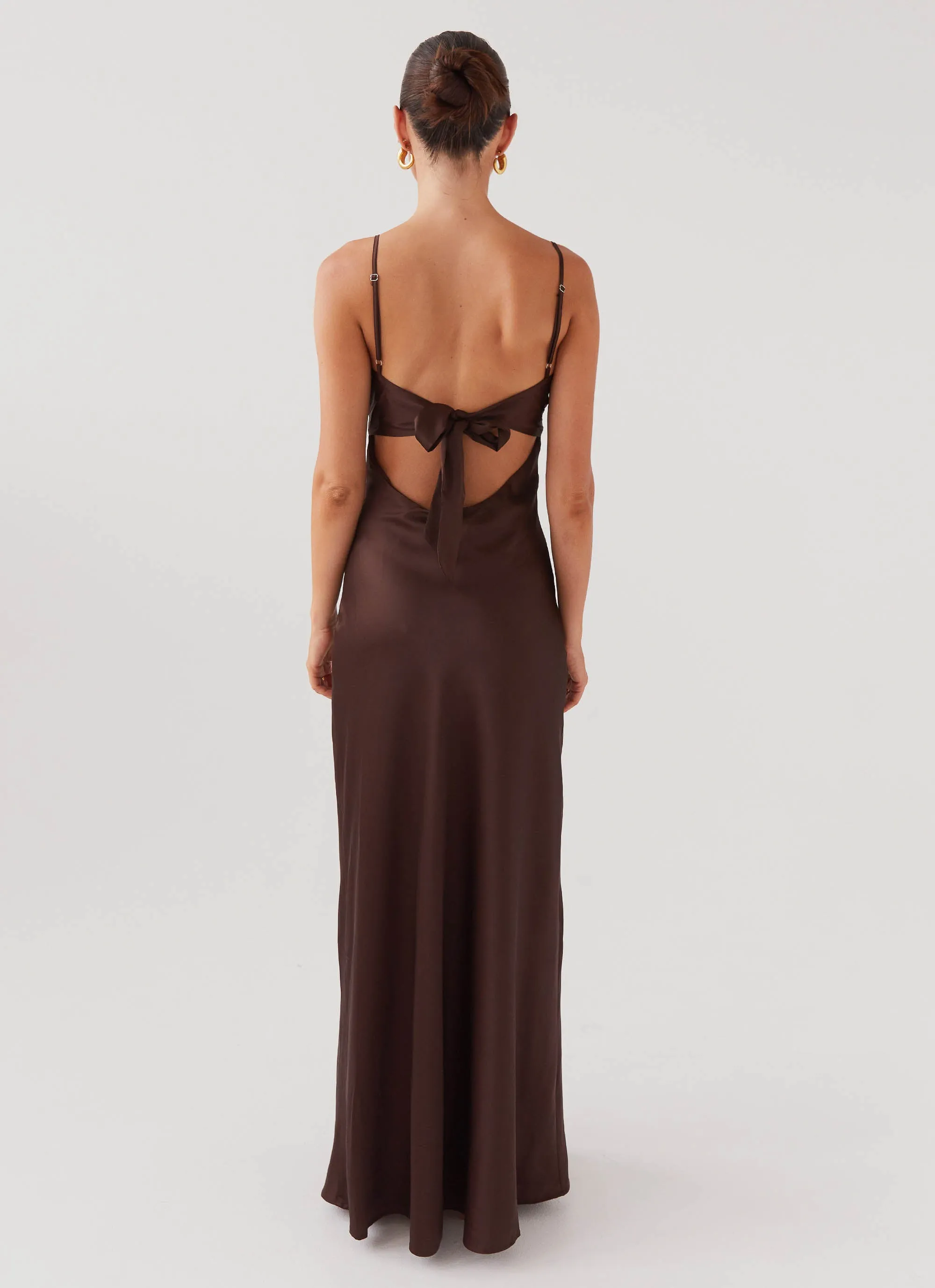 Flora Satin Maxi Dress - Chocolate Japan Line Cozy and Comfortable