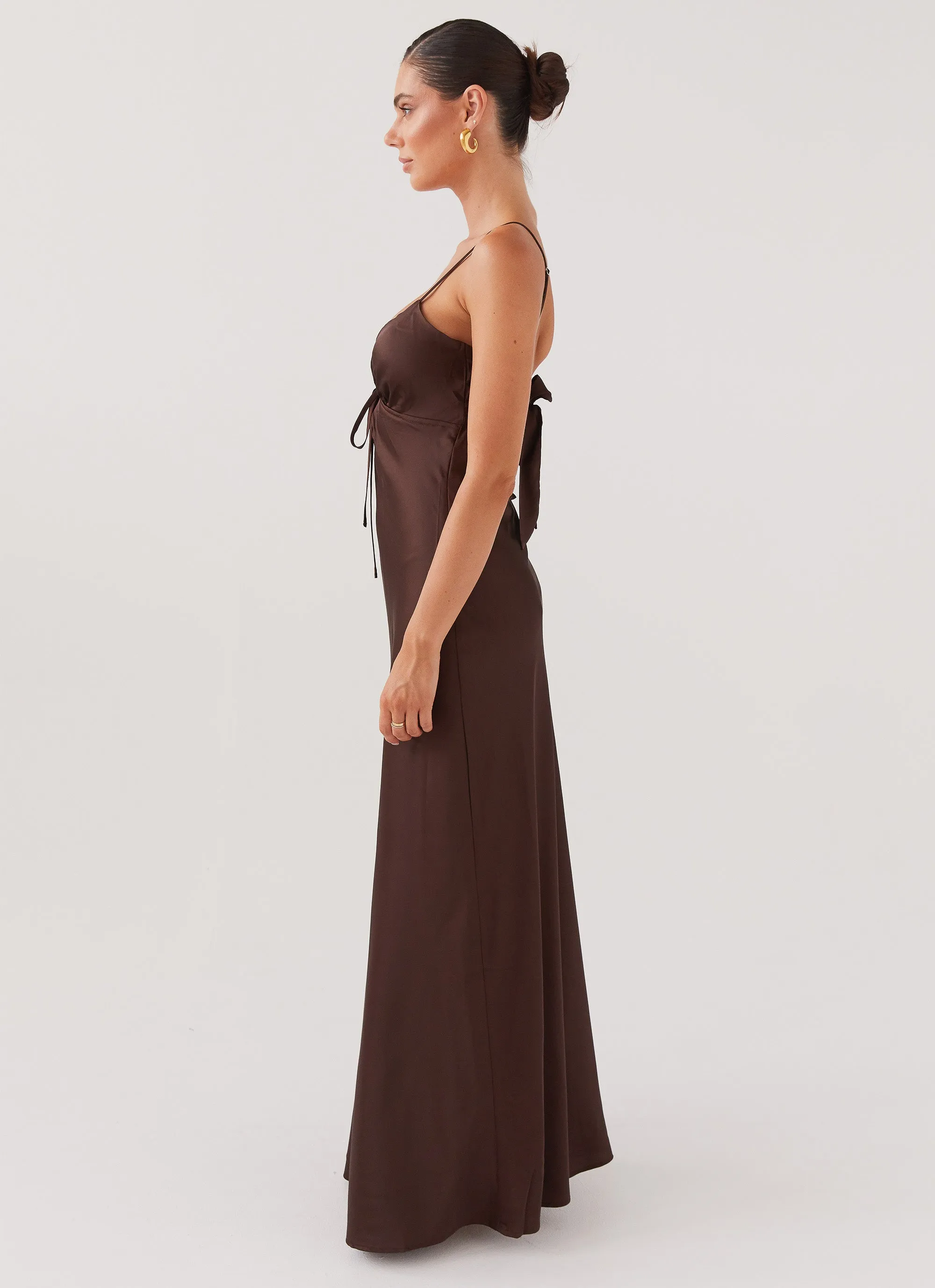 Warm Pink Smart and Sleek Flora Satin Maxi Dress - Chocolate