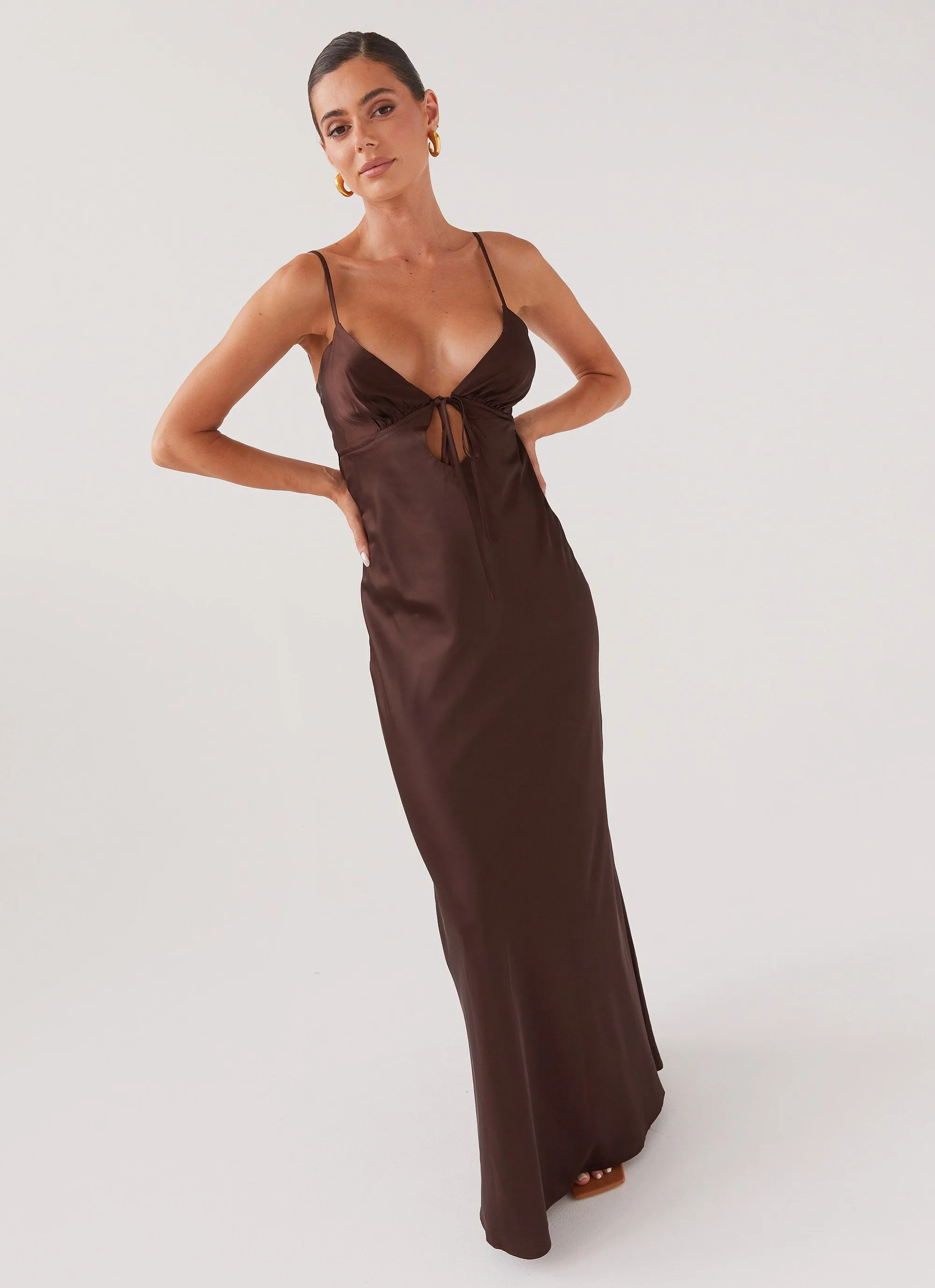 Flora Satin Maxi Dress - Chocolate Modern Twist Casual Silhouette