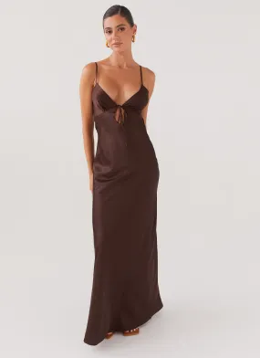 Street Mode Dance-Party Flora Satin Maxi Dress - Chocolate
