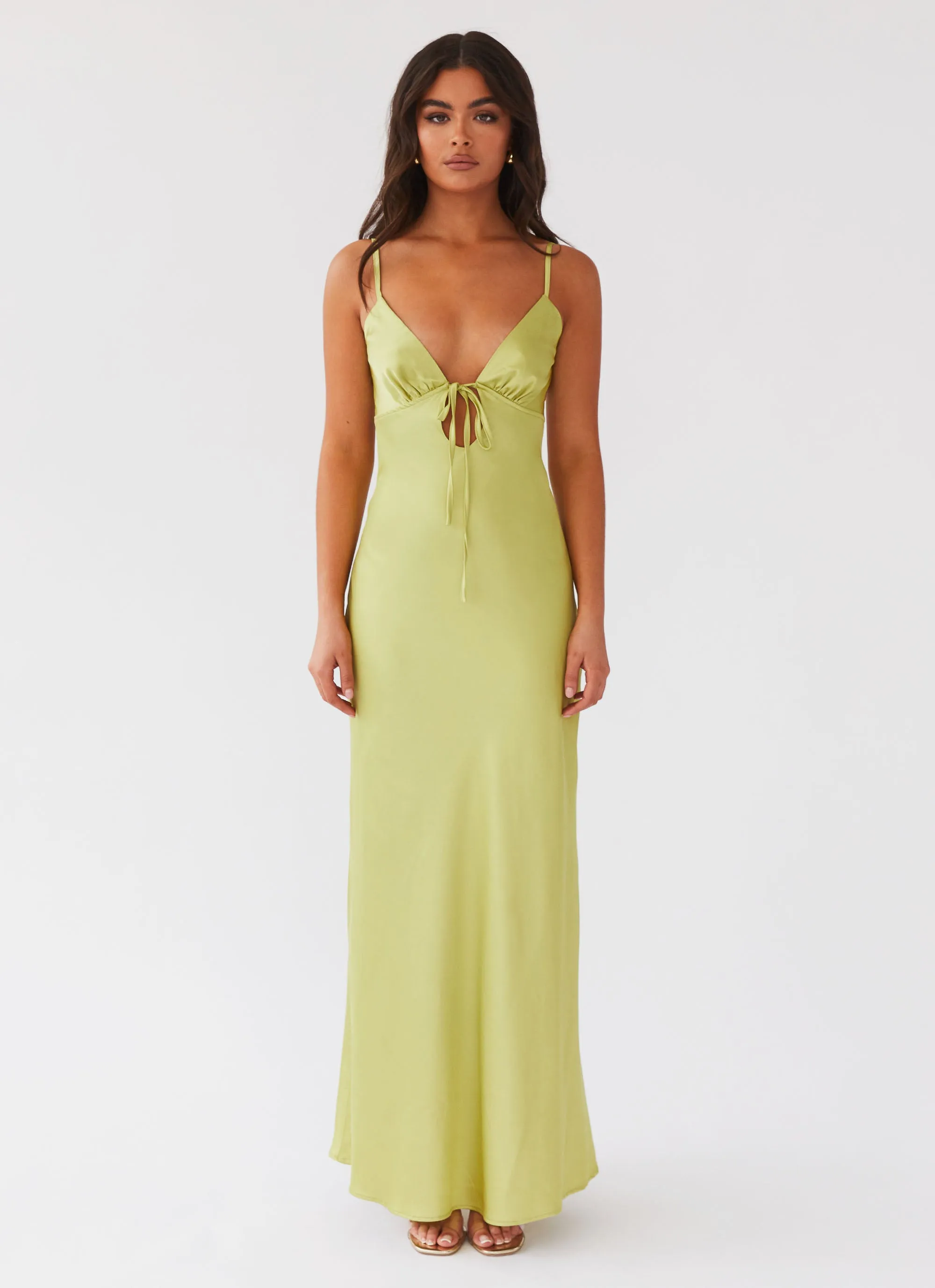 Gentle Drape Relaxed and stylish Flora Satin Maxi Dress - Green Expectations