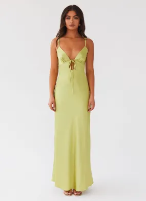 Gentle Drape Relaxed and stylish Flora Satin Maxi Dress - Green Expectations