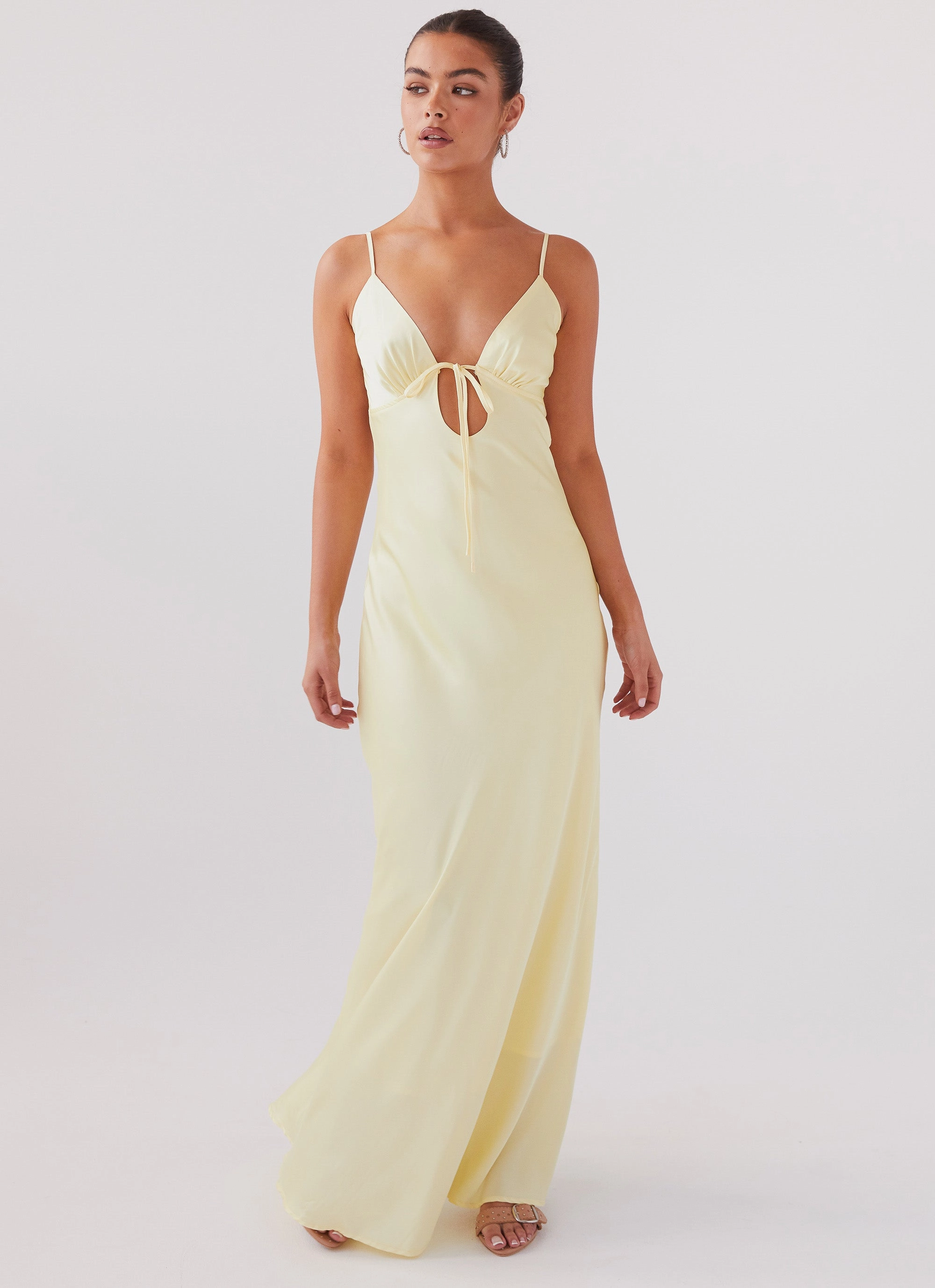 Relaxed Layers Easy Comfort Flora Satin Maxi Dress - Lemon