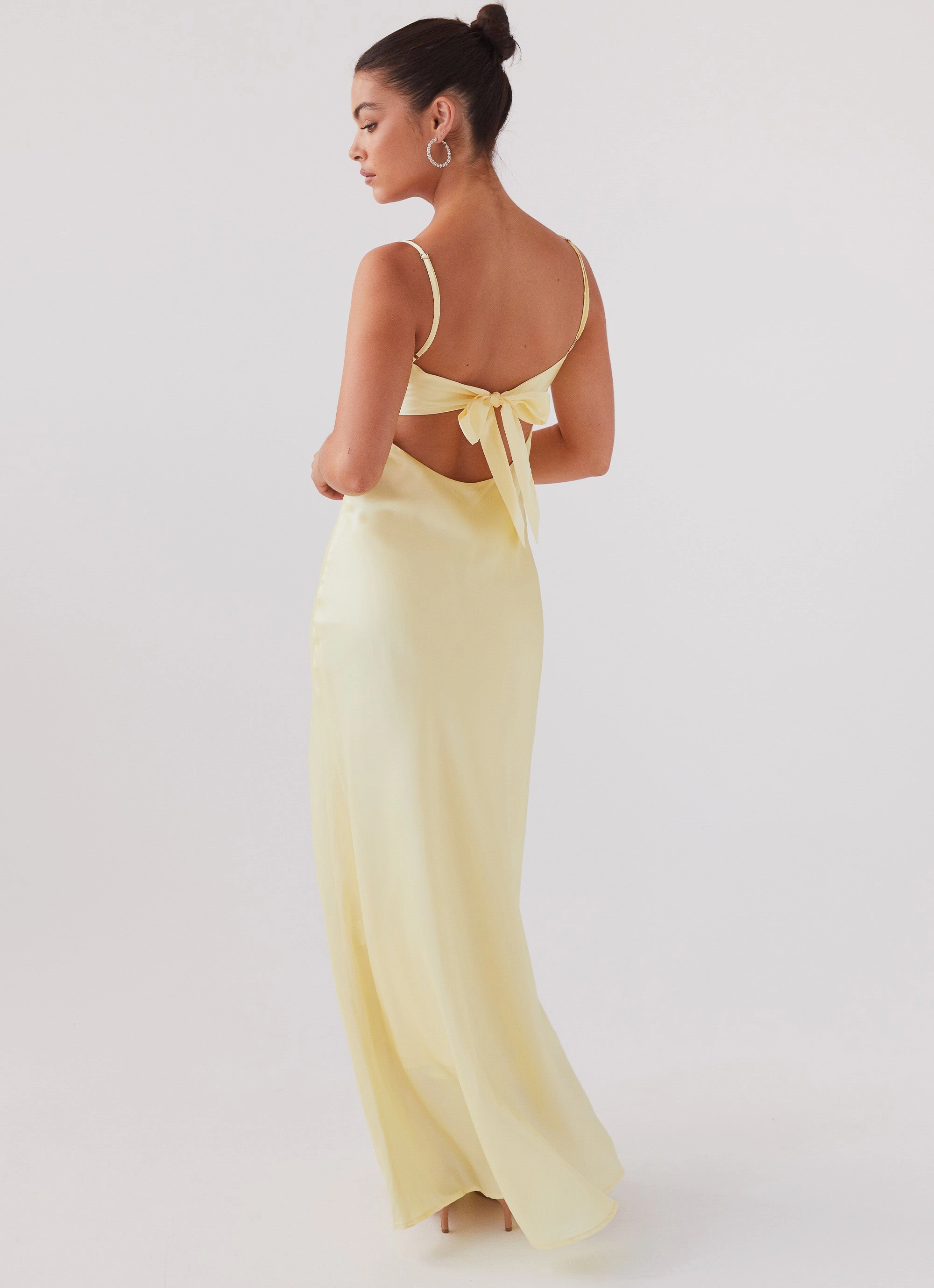 Silky-Lining Gloss Finish Flora Satin Maxi Dress - Lemon