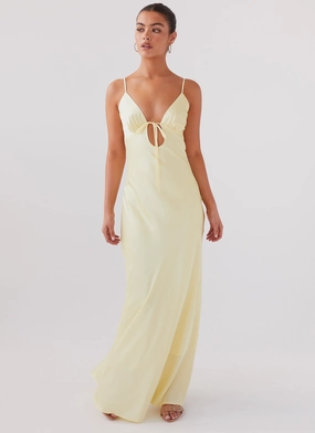 Relaxed Layers Easy Comfort Flora Satin Maxi Dress - Lemon