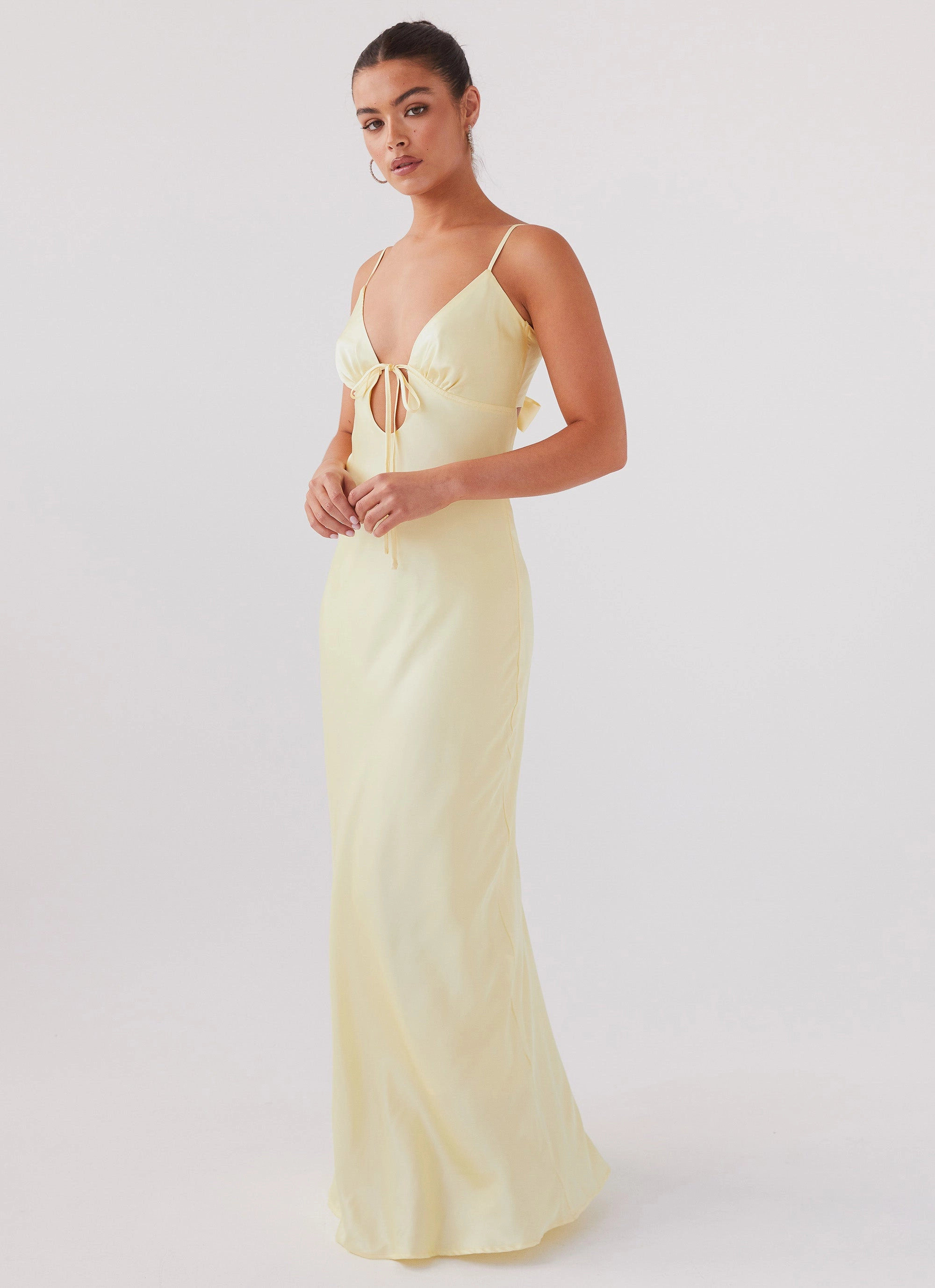 Flora Satin Maxi Dress - Lemon Contrast-Piping