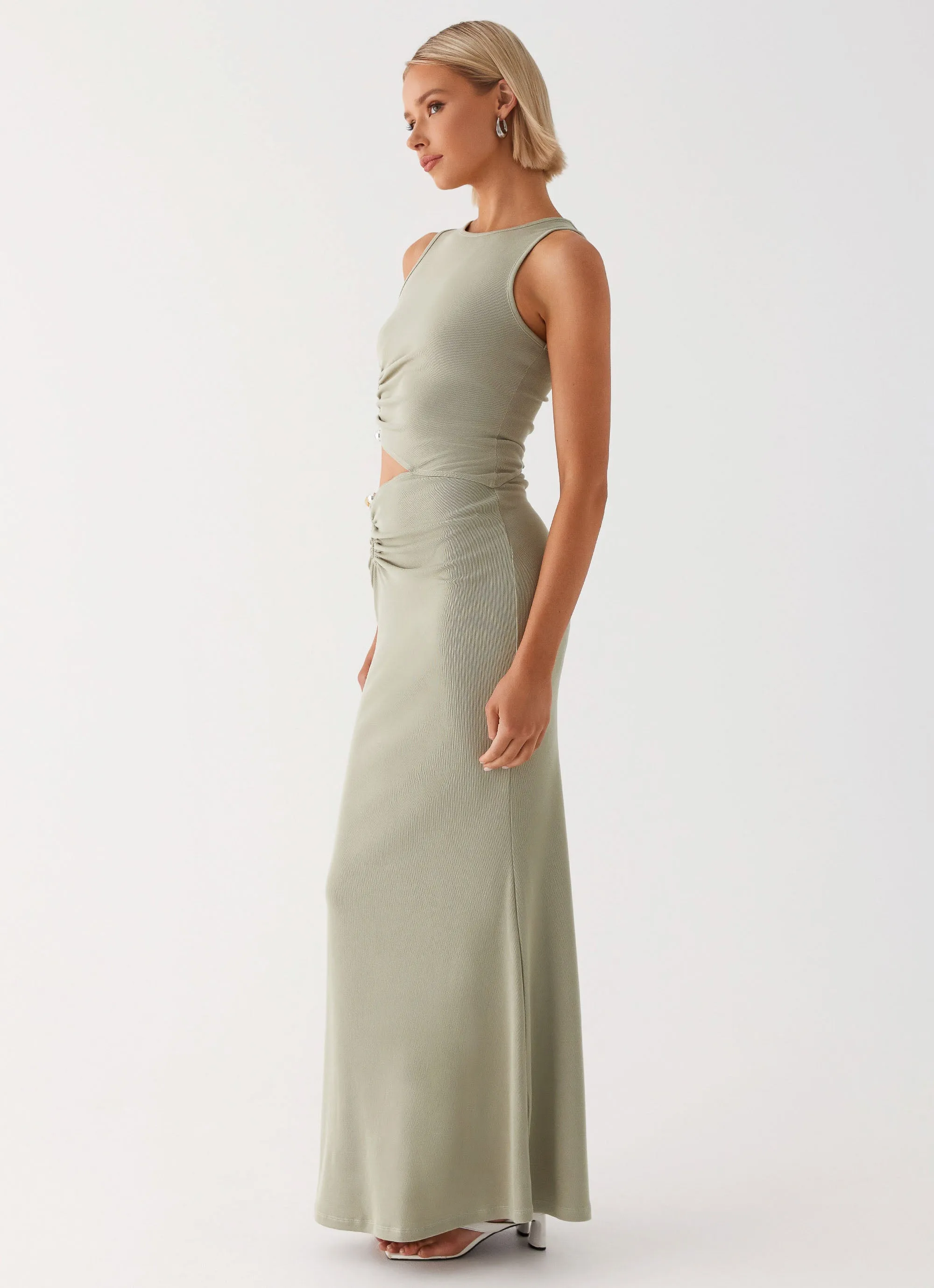 Adjustable Straps Flattering Waist Design Fit Lennox Maxi Dress - Sage
