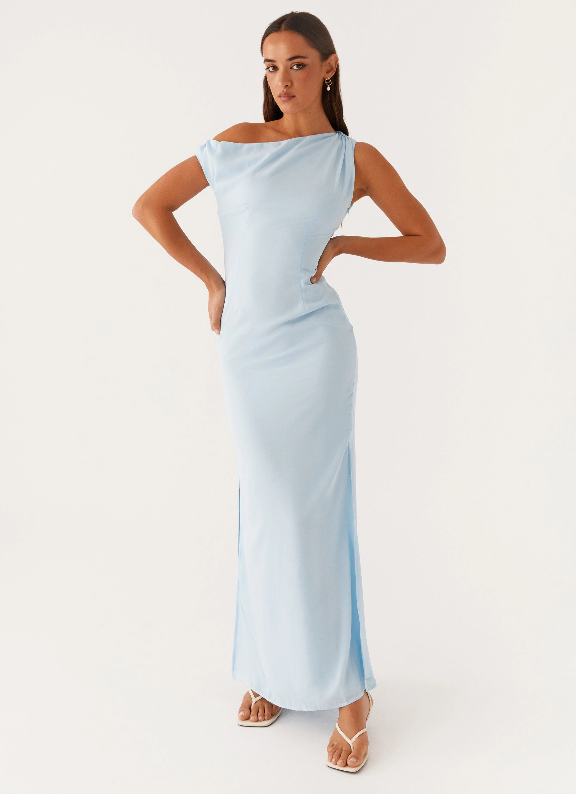 Olive Tone Dinner Date Maxi Dress - Blue