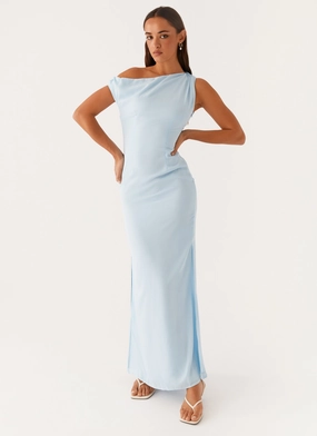 Olive Tone Dinner Date Maxi Dress - Blue