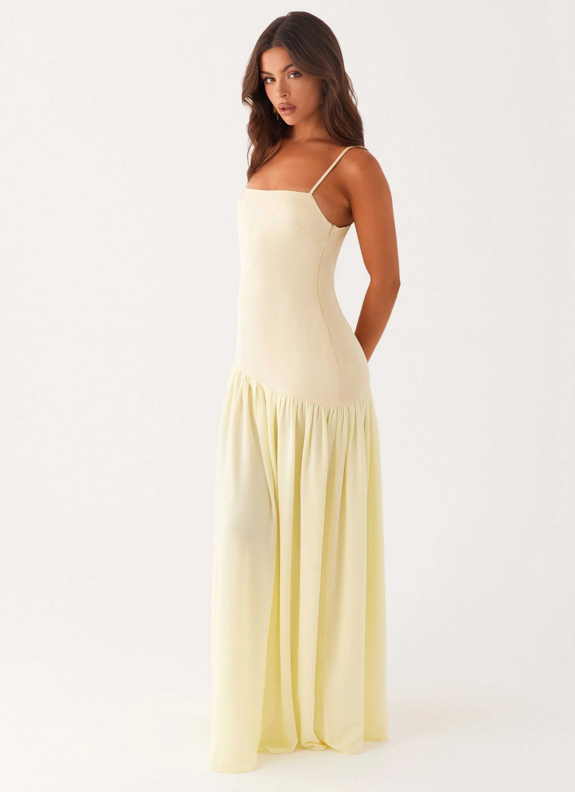 Asteria Maxi Dress - Yellow Stain-Resistant Artistic Edge