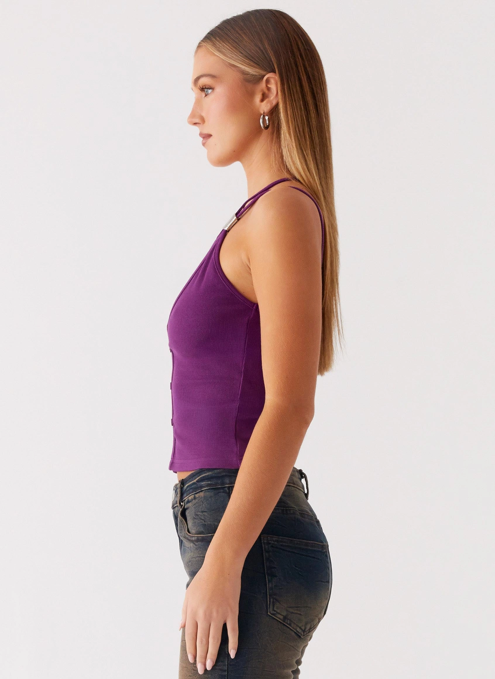 Optix Button Front Top - Plum artificial