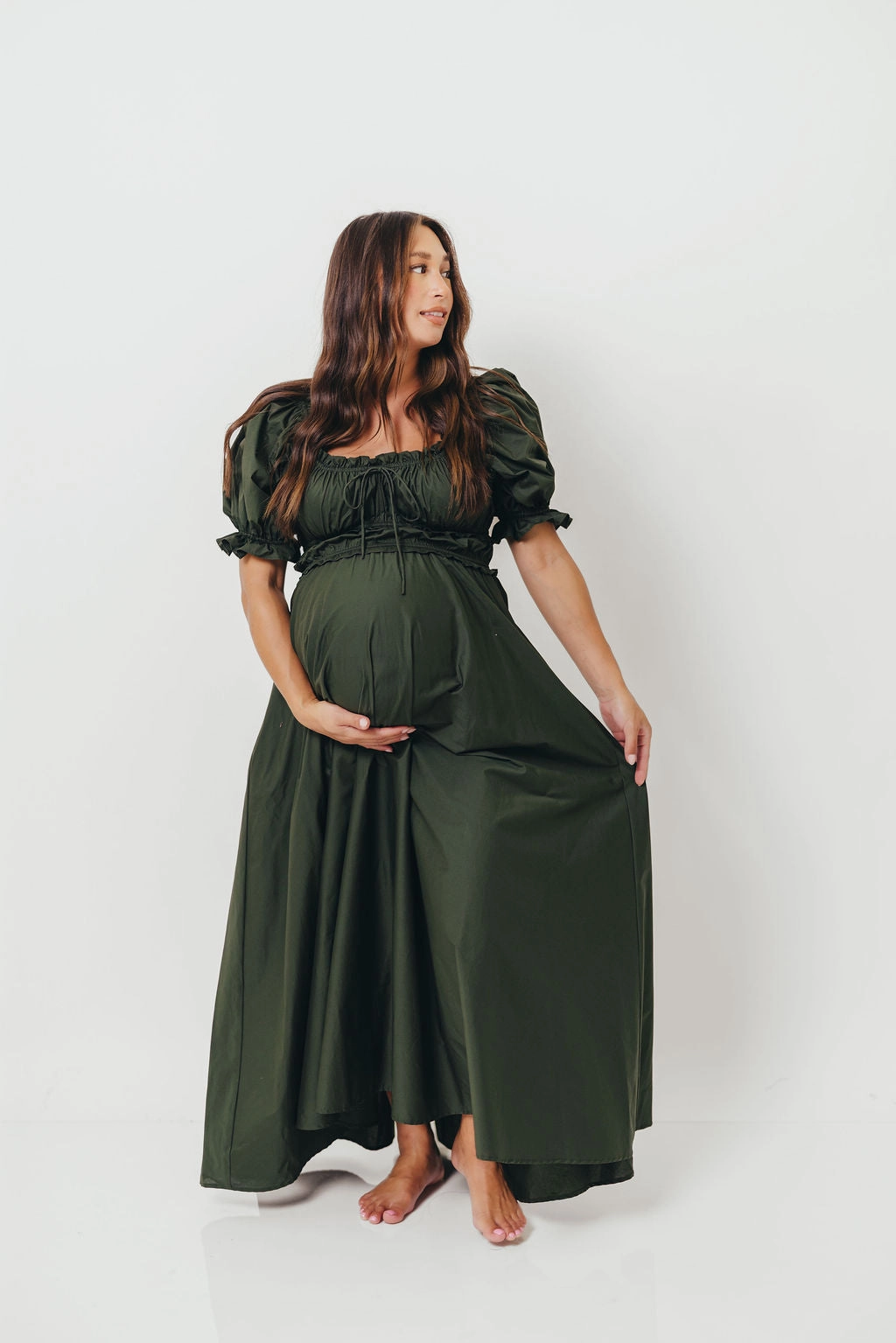Artistic Shape Sydnee Cotton Maxi Dress in Evergreen - Bump Friendly - Restocking in Nov