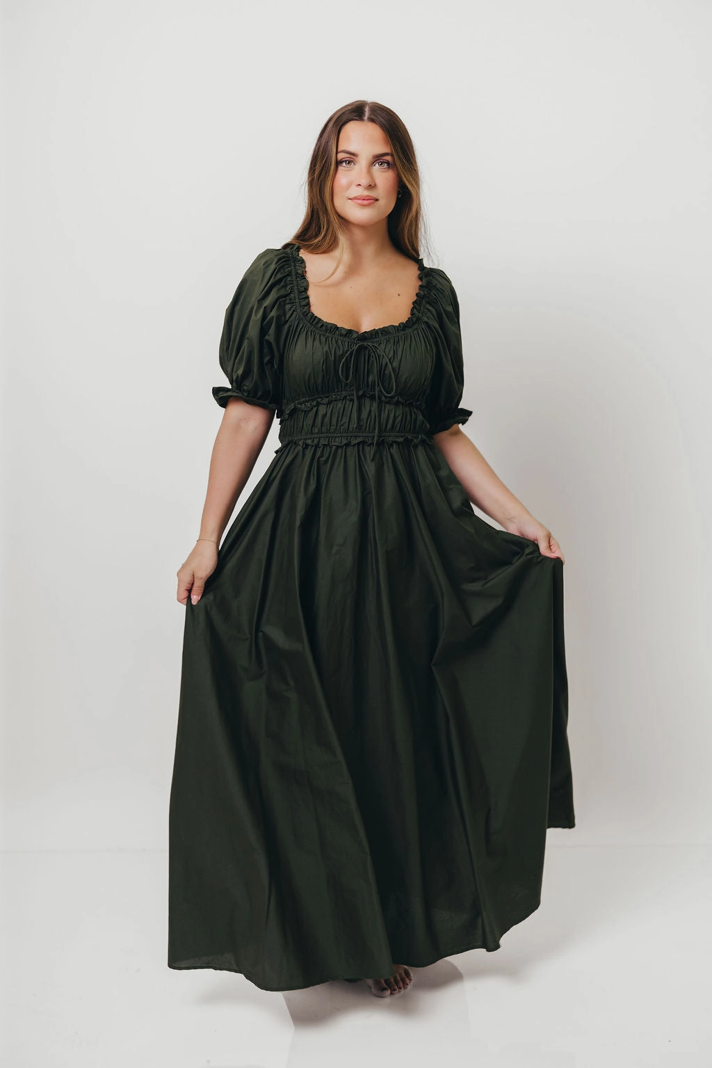 Sydnee Cotton Maxi Dress in Evergreen - Bump Friendly - Restocking in Nov Empire-Waist
