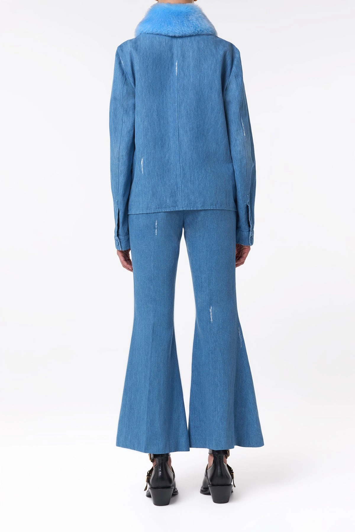 Fosse Chore Jacket in Light Blue Recycled Cotton Linen Denim TearResistantOuter Light Reflective Logos