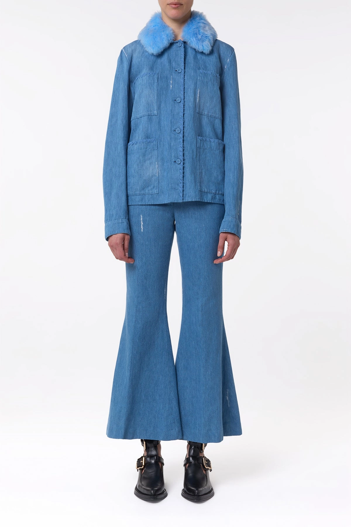 Fosse Chore Jacket in Light Blue Recycled Cotton Linen Denim Thermal regulation