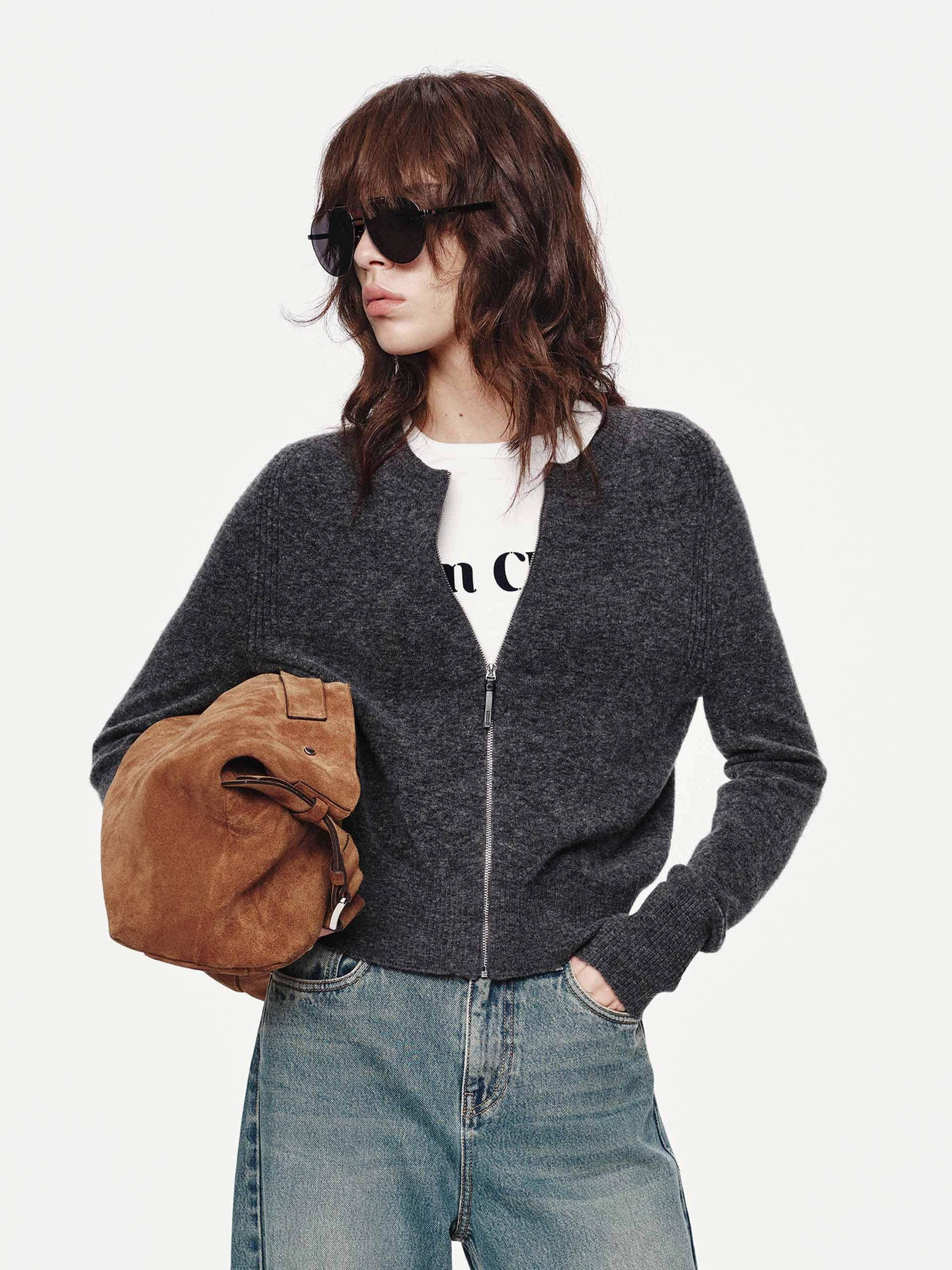 NonRestrictive Cut Wool Blend Knitted Cardigan