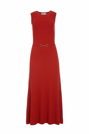 Meier Knit Midi Dress in Antelope Orange Merino Wool Cashmere Slub Texture Soft Drape