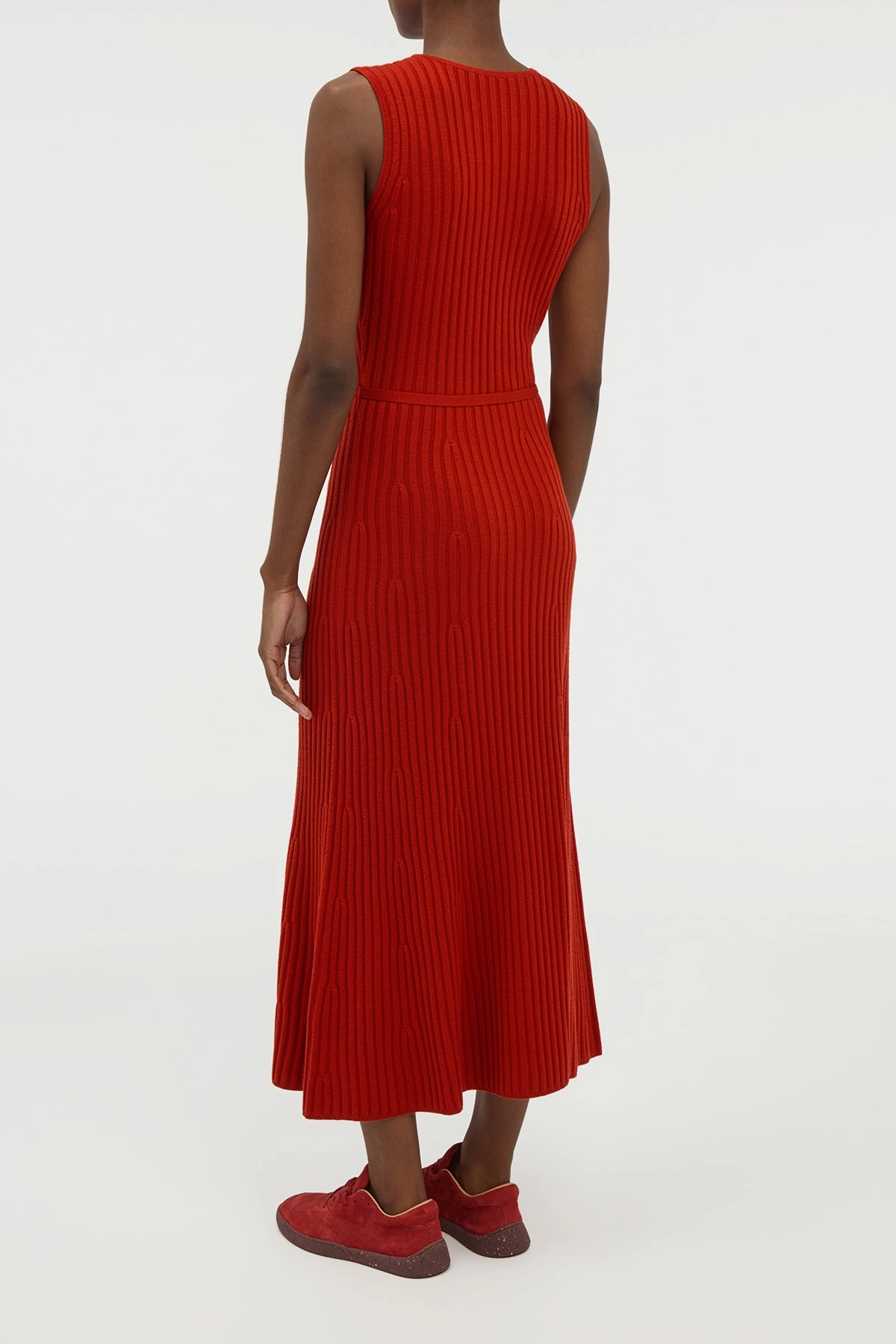 Meier Knit Midi Dress in Antelope Orange Merino Wool Cashmere NonIrritating Stitching Relaxed Trend