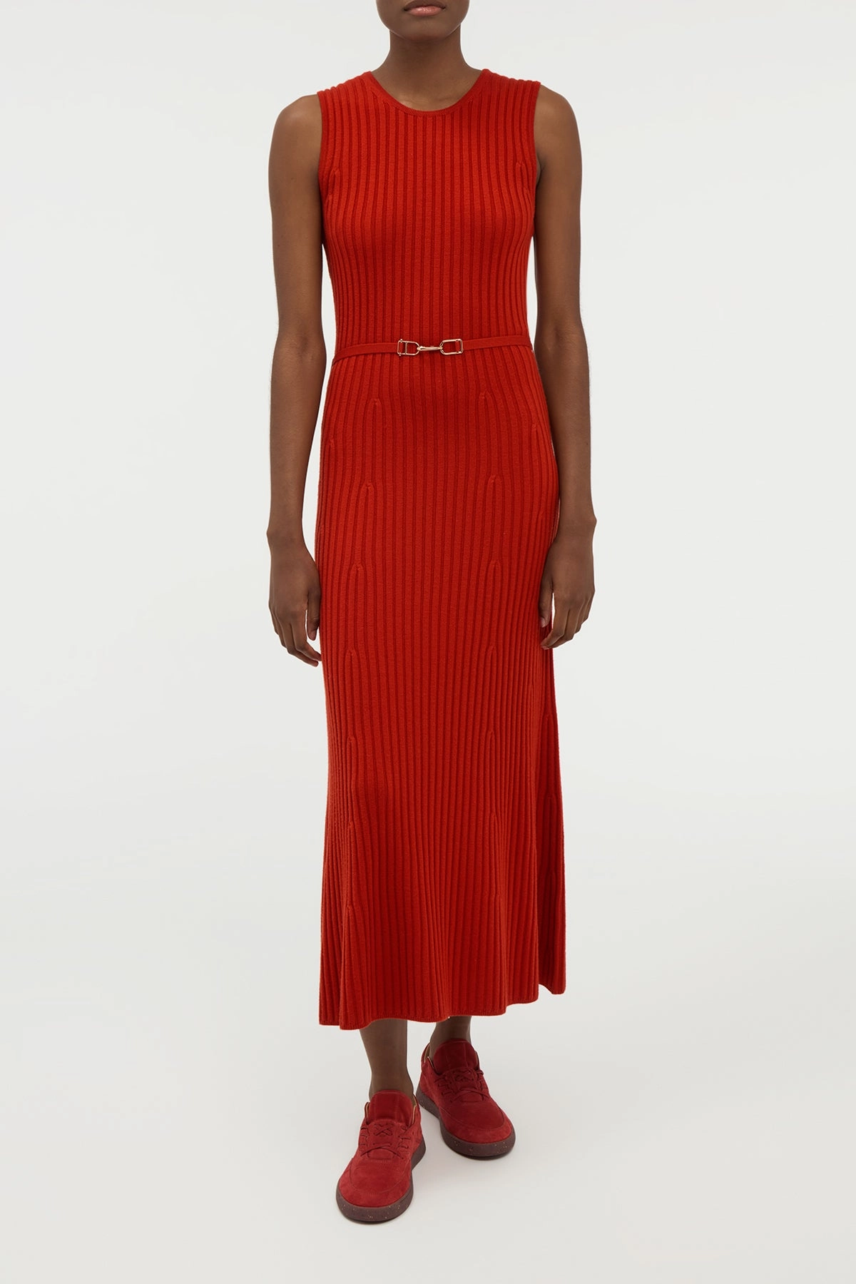 Pure Detail Chill Friendly Meier Knit Midi Dress in Antelope Orange Merino Wool Cashmere