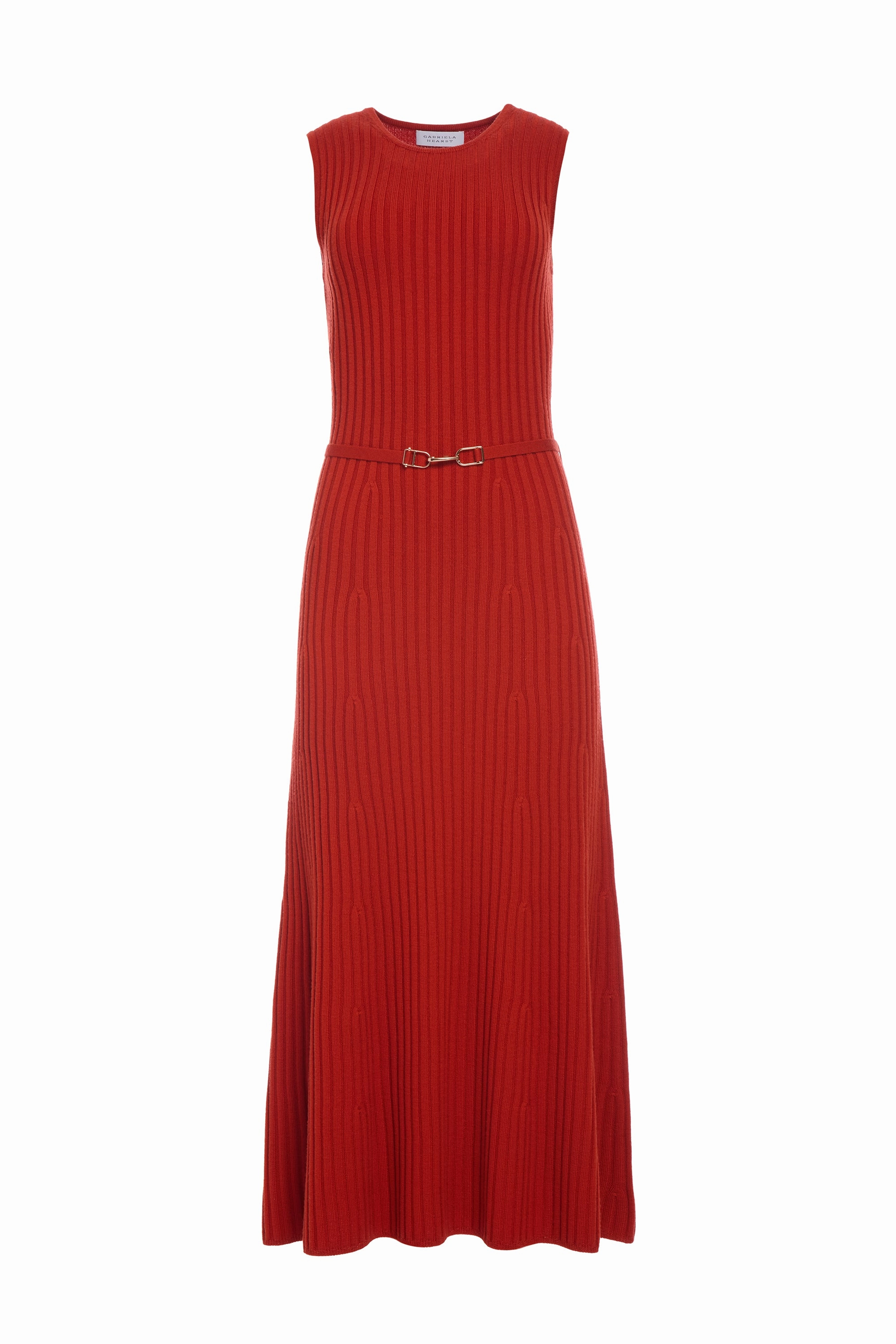 Meier Knit Midi Dress in Antelope Orange Merino Wool Cashmere Slub Texture Soft Drape